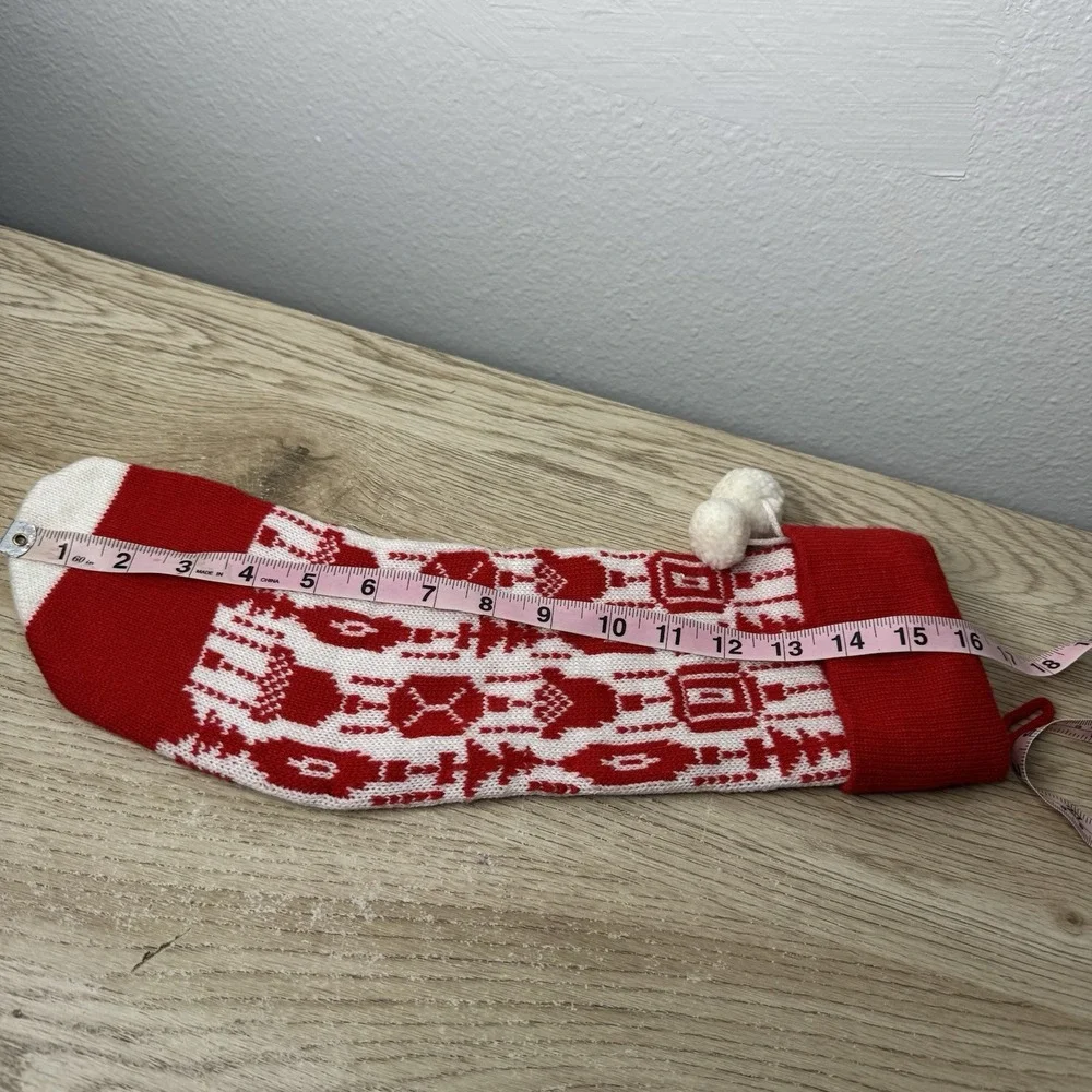 Vintage Knit Christmas Stocking‎ Red White Ornament All Over Pattern Classic